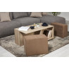 Table basse contemporaine avec poufs chêne clair Yasmina