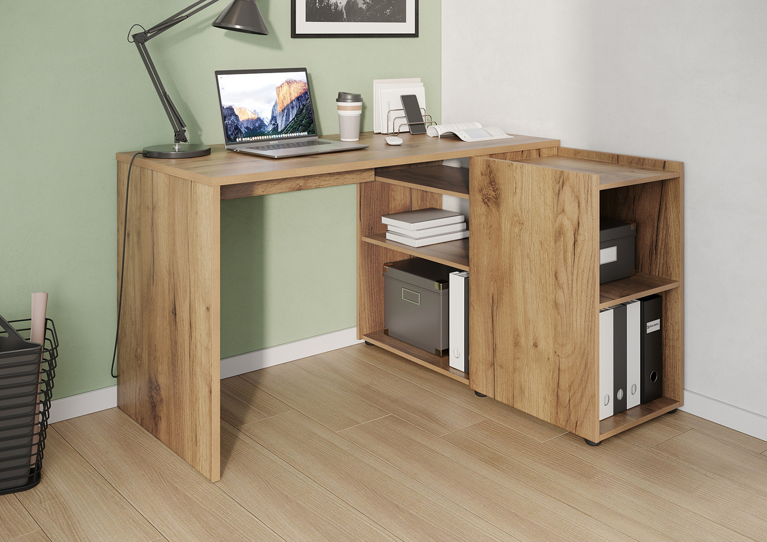 Bureau d'angle contemporain chêne/graphite Oleron