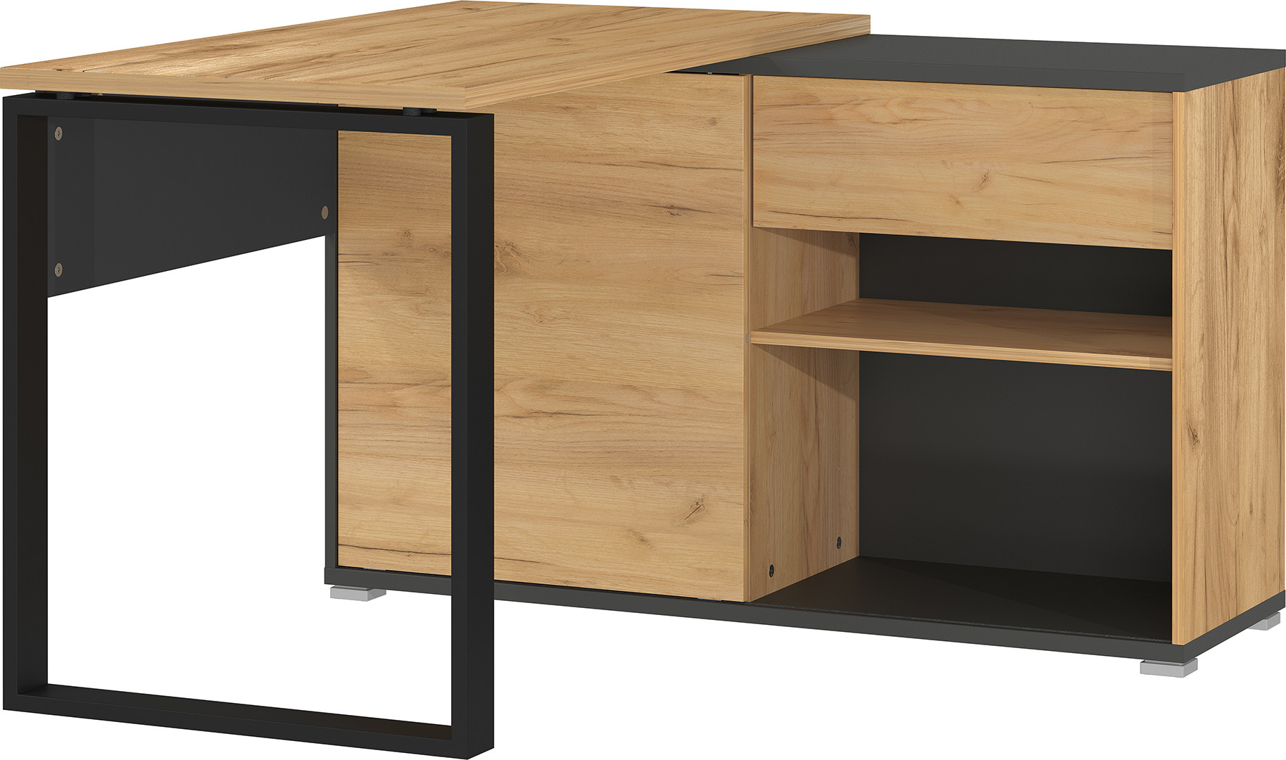 Bureau d'angle spacieux en bois chêne navarra et gris graphite