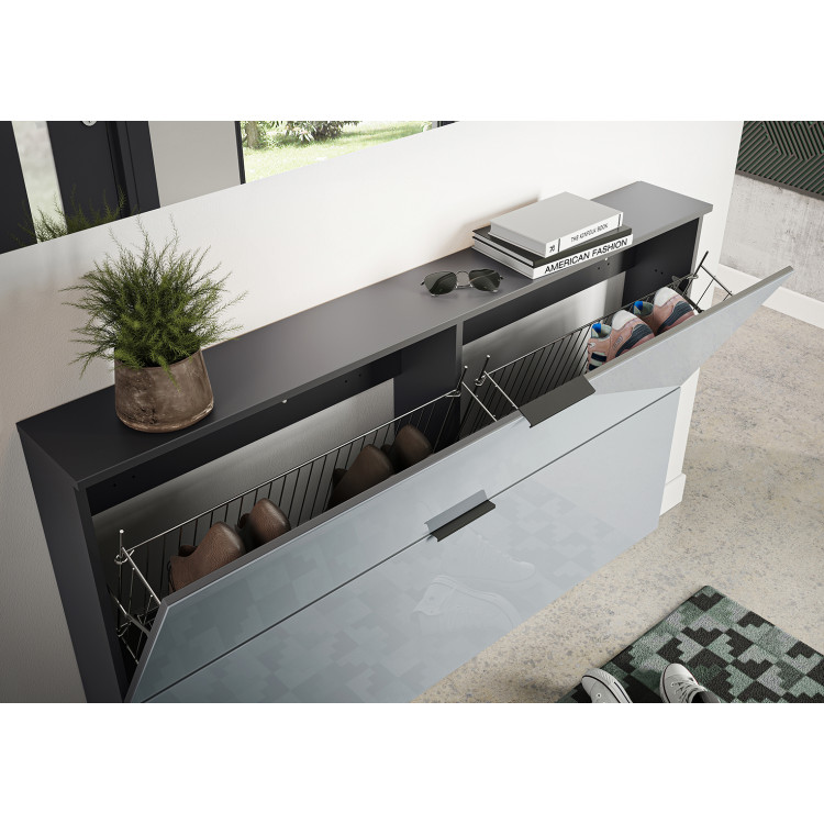 Meuble à chaussures suspendu moderne graphite/verre gris Viviane