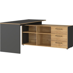 Bureau d'angle contemporain avec rangement chêne/grpahite Isaya