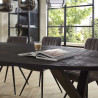 Table à manger industrielle ovale en bois d'acacia massif noir piétement métal Pauline