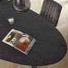 Table à manger industrielle ovale en bois d'acacia massif noir piétement métal Pauline