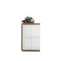 Meuble de rangement contemporain 4 portes chêne/blanc laqué Virginia