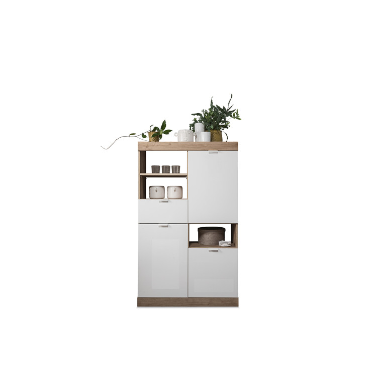 Meuble de rangement contemporain 90 cm chêne/blanc laqué Virginia