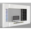 Banc TV moderne blanc laqué brillant/ardoise Keops