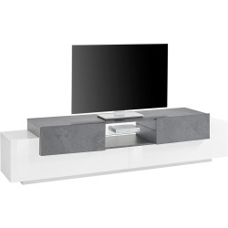 Meuble TV moderne 220 cm blanc laqué brillant Apollon