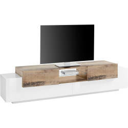 Meuble TV moderne 220 cm blanc laqué brillant Apollon