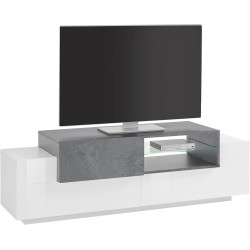 Meuble TV moderne 160 cm blanc laqué brillant Apollon