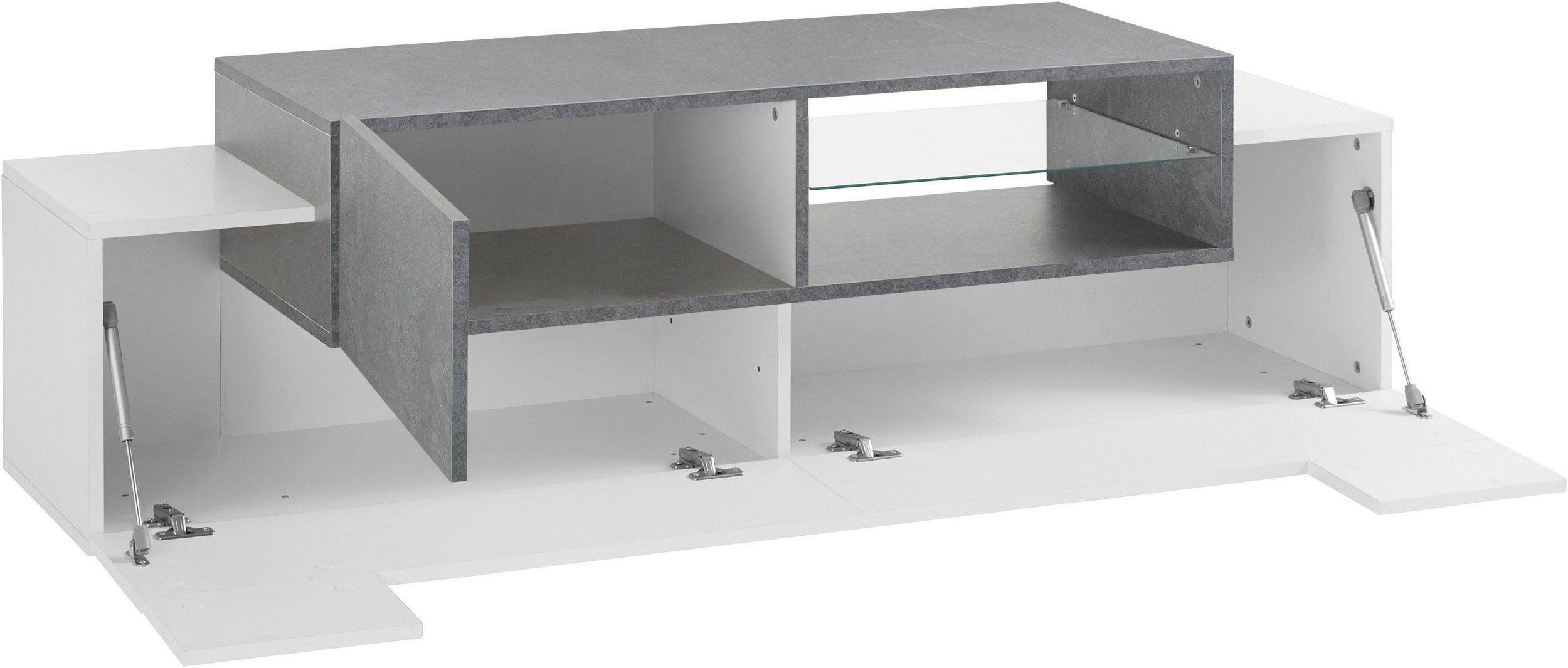 Meuble TV Blanc 240cm BTM Avec LED - Meuble Salon Moderne Avec Rangement, Éclairage Ambiant