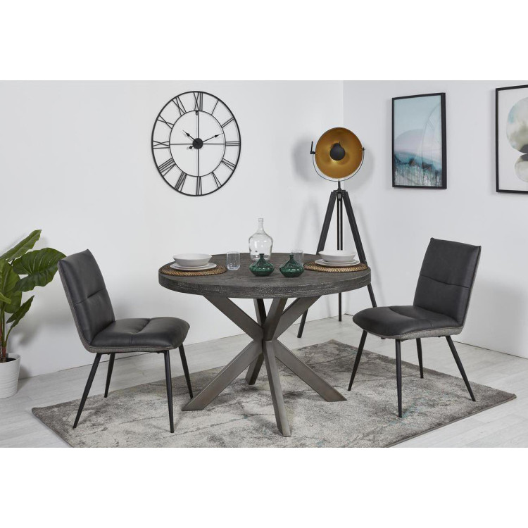 Lot De 4 Chaises ROBINE Bi-matière - Tissu Taupe & PU Marron - Pieds En Bois - Design Scandinave