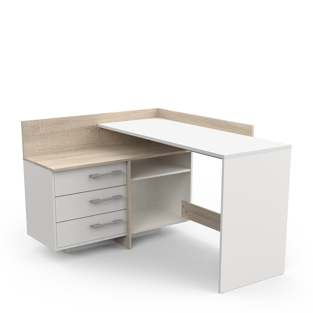 Bureau d'angle scandinave chêne/blanc Losana