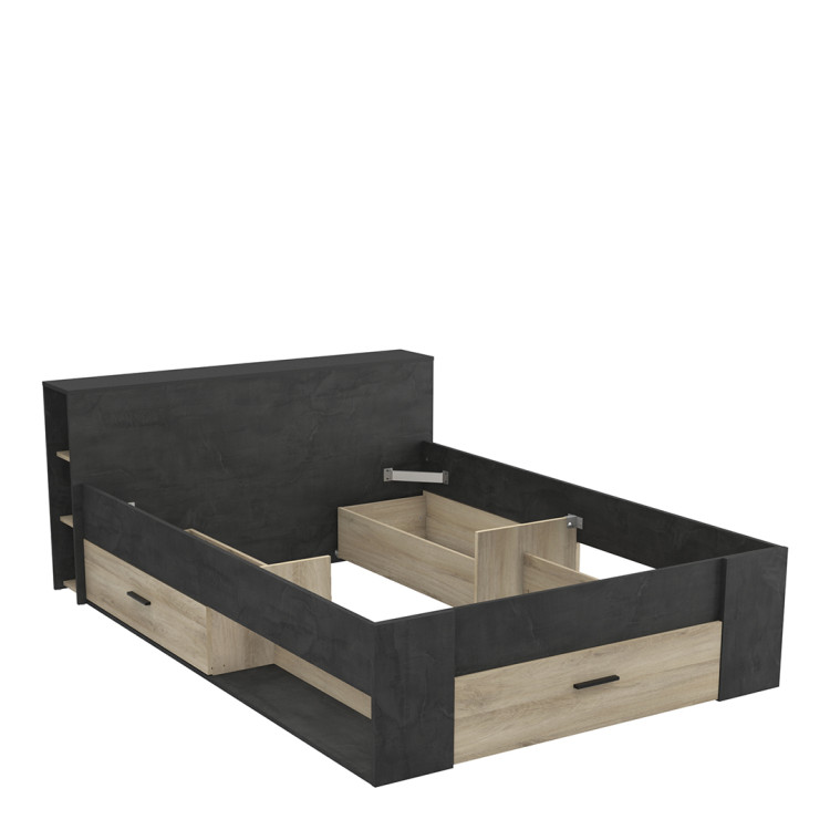 Lit adulte contemporain chêne/anthracite Louna