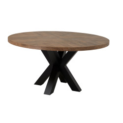 Table de salle à manger ronde style vintage marron foncé Manille