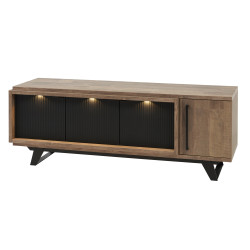 Meuble TV style industriel 174 cm marron teck/noir mat Didier