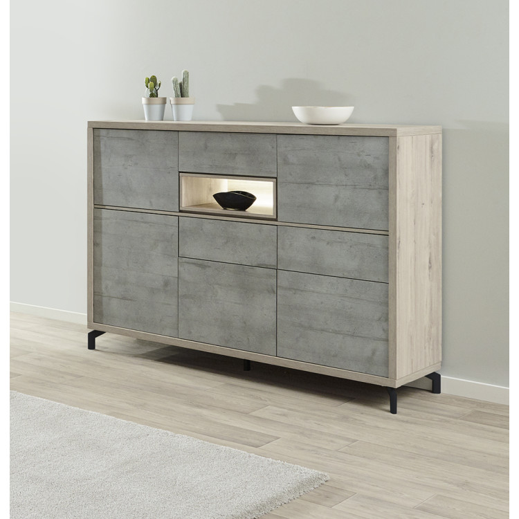 Meuble De Rangement Buffet Moderne 3 Tiroirs + 3 Niches - 105x30x70 Cm, Bois Aggloméré Couleur Chêne - 2
