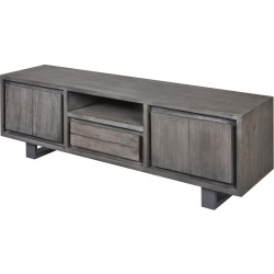 Meuble TV contemporain 160 cm en acacia massif gris Mayane