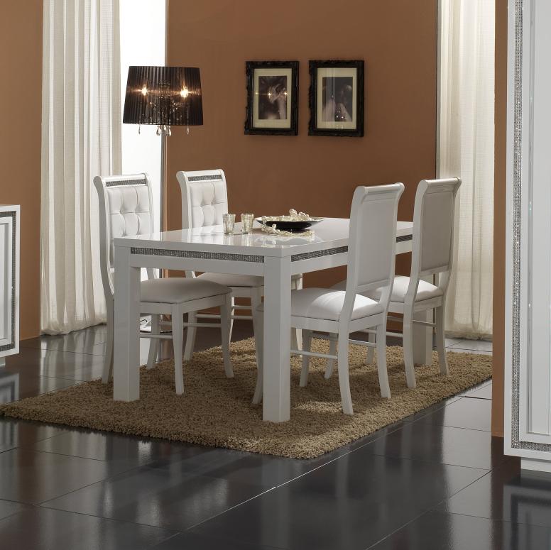 Table de salle à manger rectangulaire design laquée blanche Perla