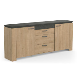 Buffet/bahut contemporain 204 cm chêne/gris béton Faustina