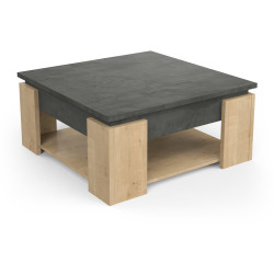 Table basse carrée contemporaine chêne/gris béton Faustina