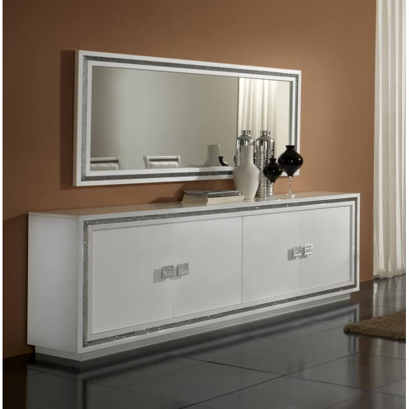 Miroir de salle à manger rectangulaire design laqué blanc Perla | Matelpro