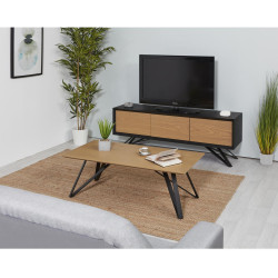 Meuble TV 160 cm style scandinave en bois massif naturel Olympie