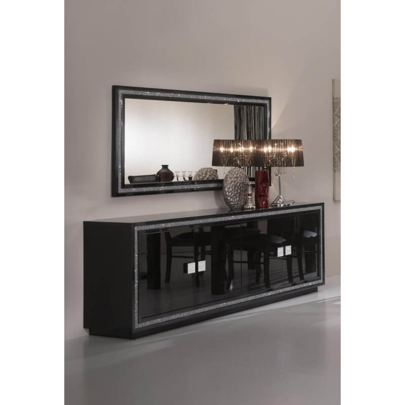 Miroir de salle à manger rectangulaire design laqué noir Sylvana | Matelpro