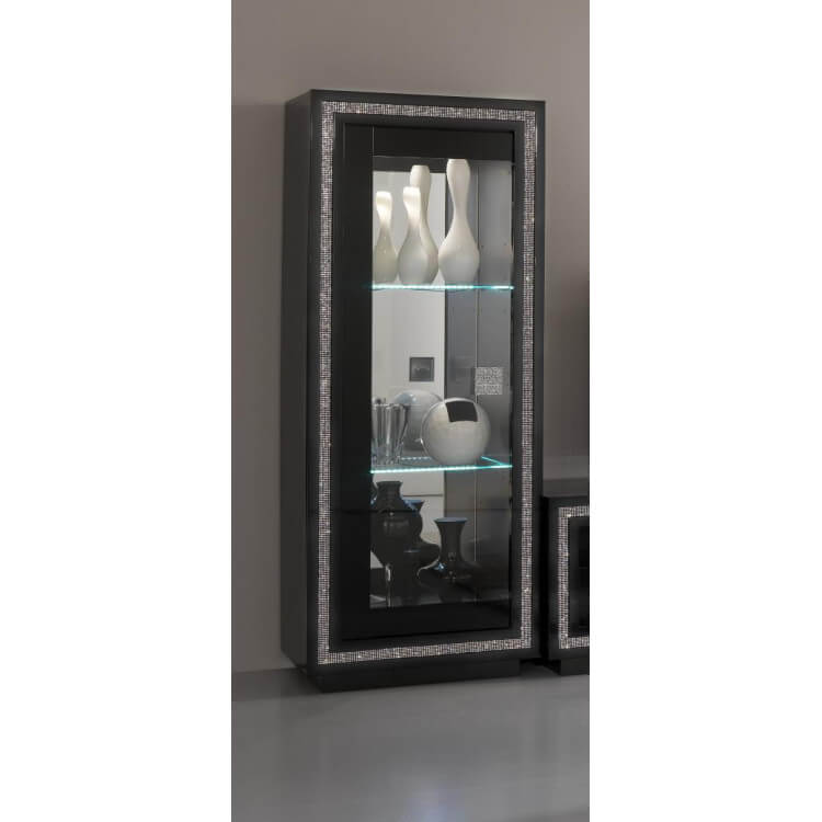 Vitrine design 1 porte laquée noire Sylvana