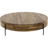 Table basse ronde industrielle en noyer massif naturel Dalton