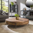 Table basse ronde industrielle en noyer massif naturel Dalton