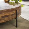 Table basse ronde industrielle en noyer massif naturel Dalton