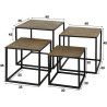 Table basse industrielle en métal et bois bronze antique (lot de 4) Eugenie