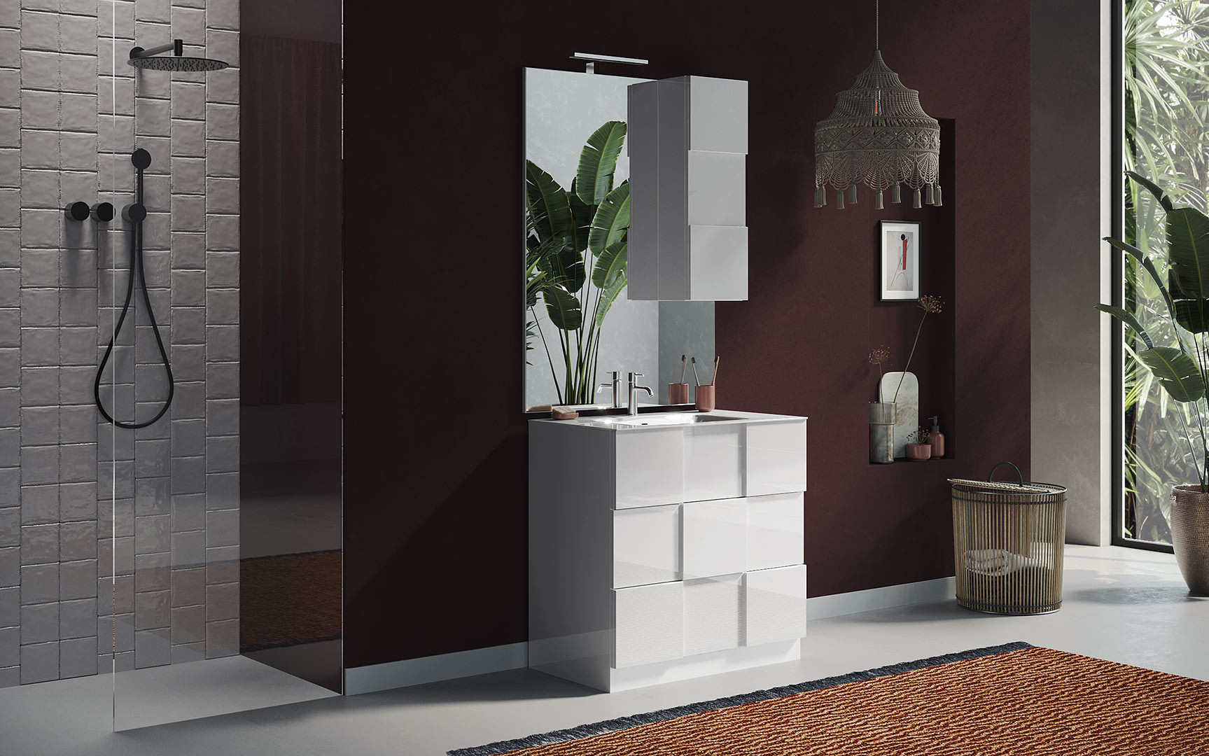 Ensemble de salle de bain moderne blanc brillant Braga