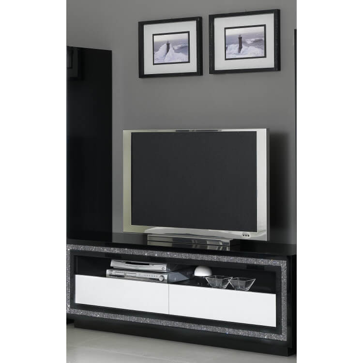 Meuble TV design laqué blanc et noir Doria