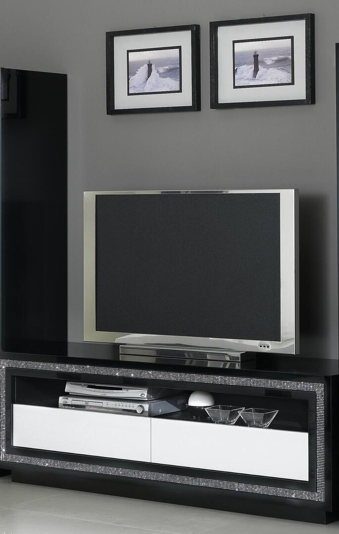 Meuble TV design laqué blanc et noir Doria