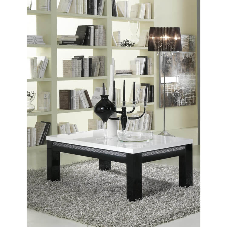 Table basse rectangulaire design laquée blanche et noire Doria