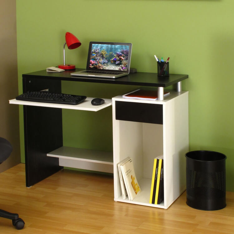 Bureau informatique contemporain coloris blanc/noir Titiano