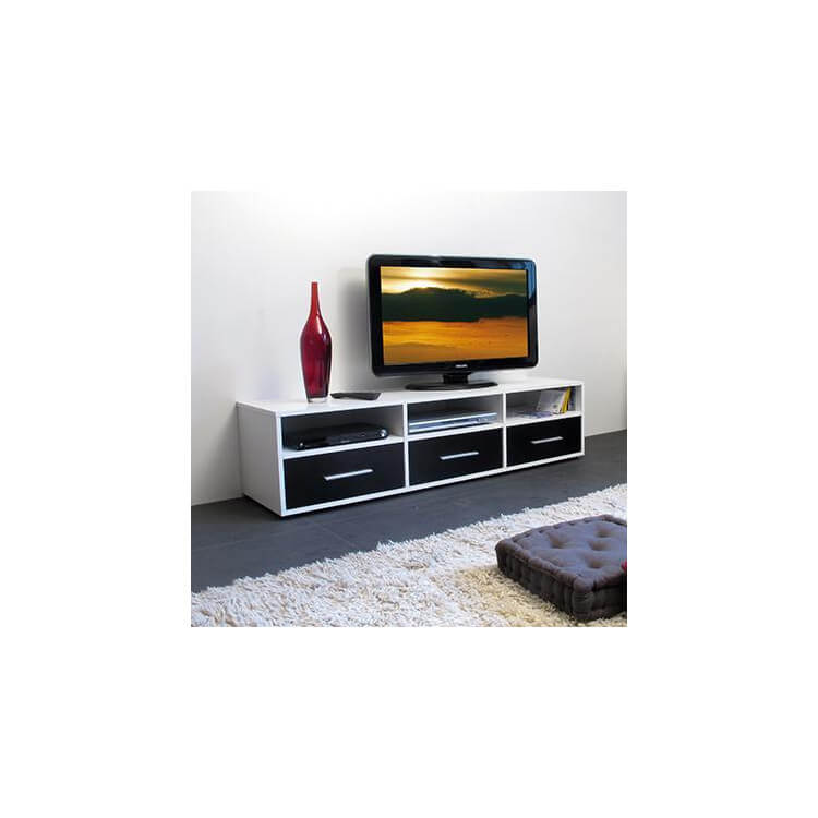 Meuble TV contemporain coloris blanc/noir Scoty