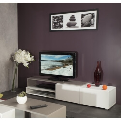 Meuble TV design taupe laqué blanc Declic