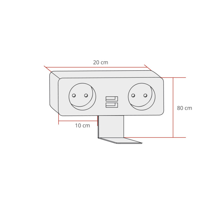 Nourrice à 2 prises et 2 USB standard Jaén