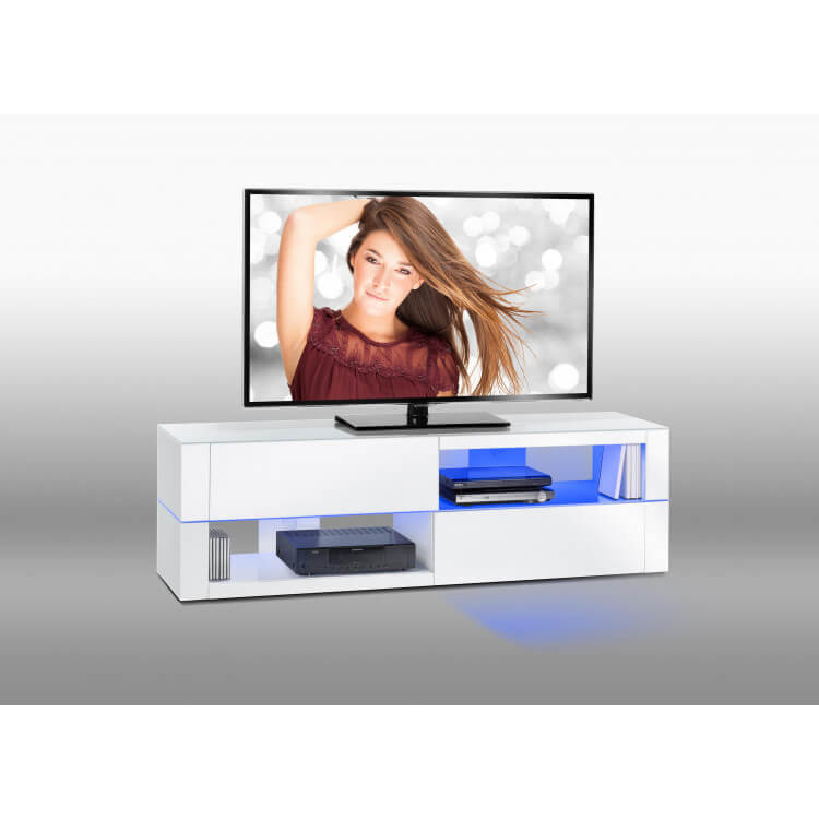 Meuble TV design blanc laqué avec éclairage Adèle