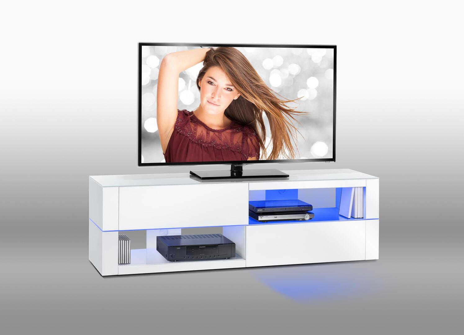 Meuble TV design blanc laqué avec éclairage Adèle