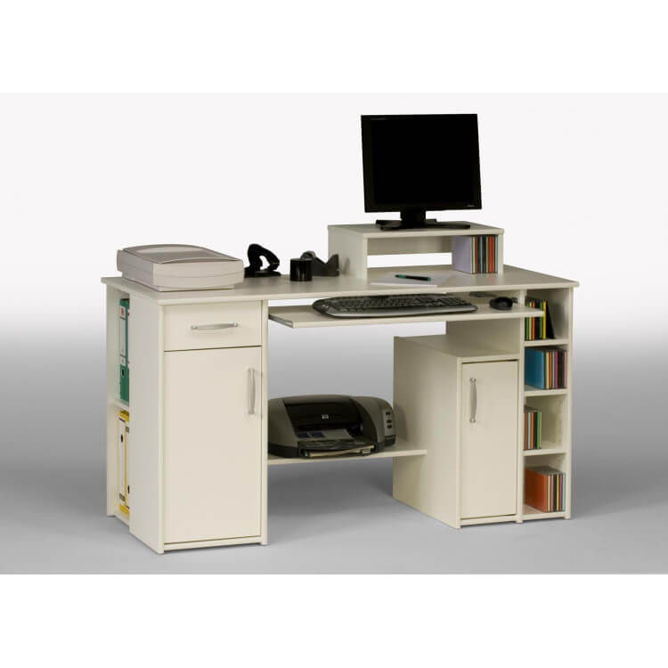 Bureau informatique contemporain blanc Saveria