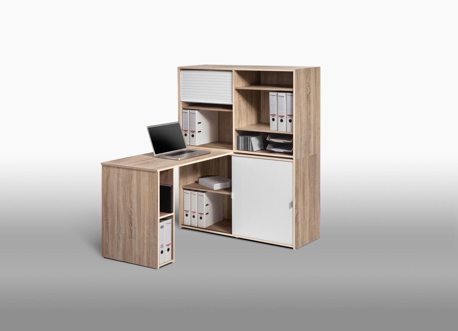 Bureau Informatique Contemporain Avec Rangement Chene Sonoma Blanc Ornella