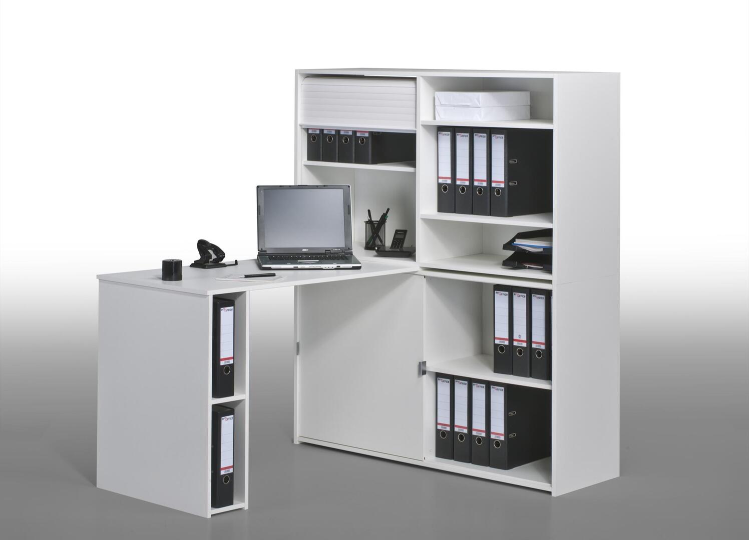 Bureau Informatique Contemporain Avec Rangement Chene Blanc Ornella