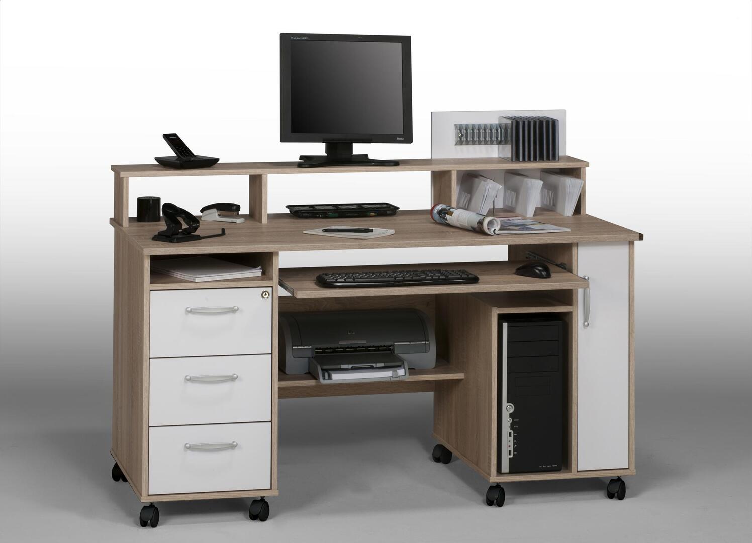 Bureau informatique contemporain chêne sonoma-blanc Andria