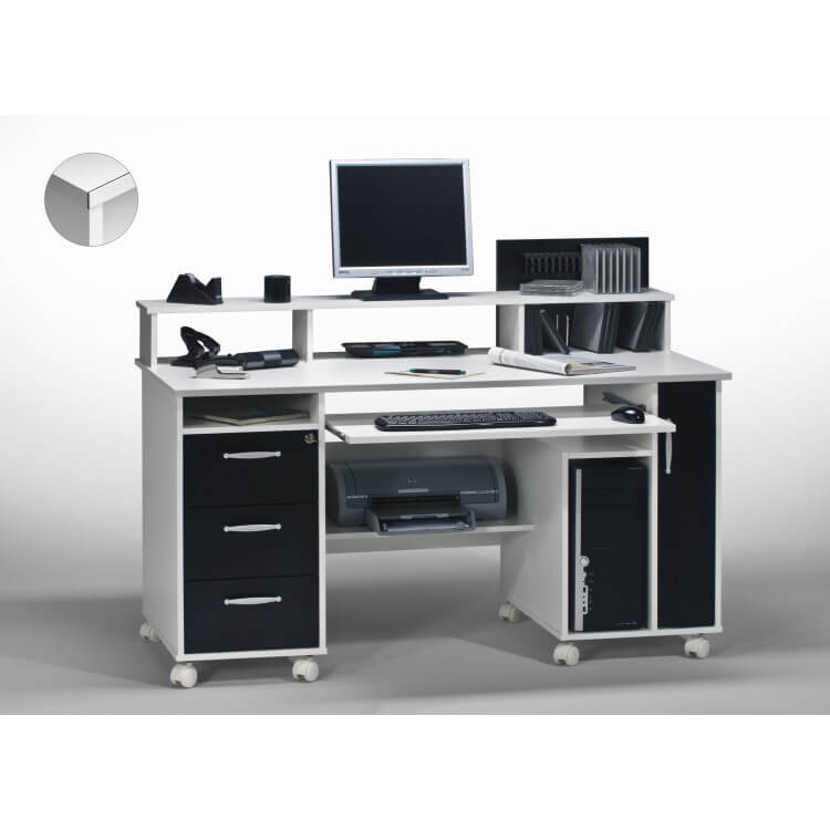 Bureau informatique contemporain blanc-noir Andria