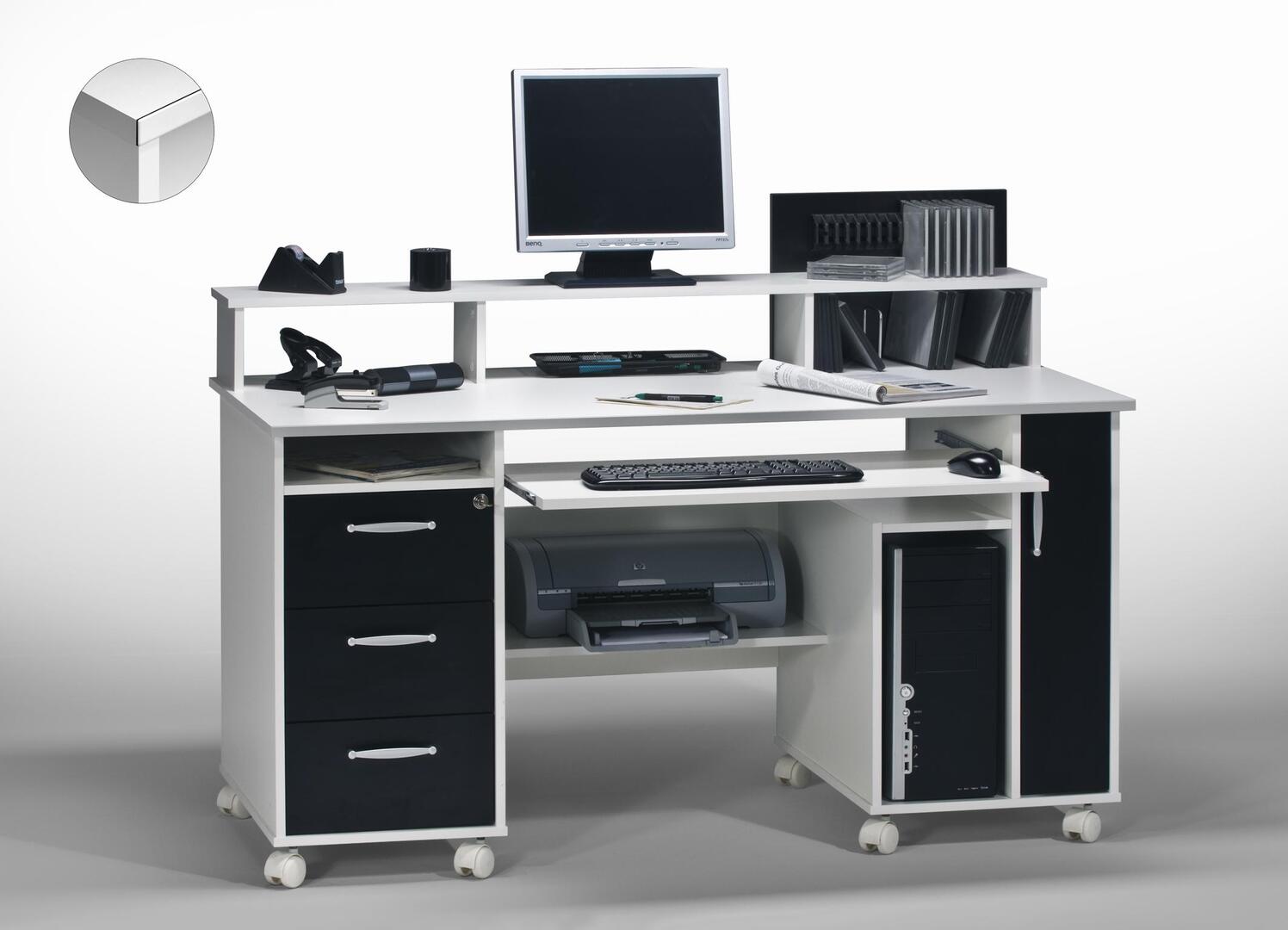 Bureau informatique contemporain blanc-noir Andria