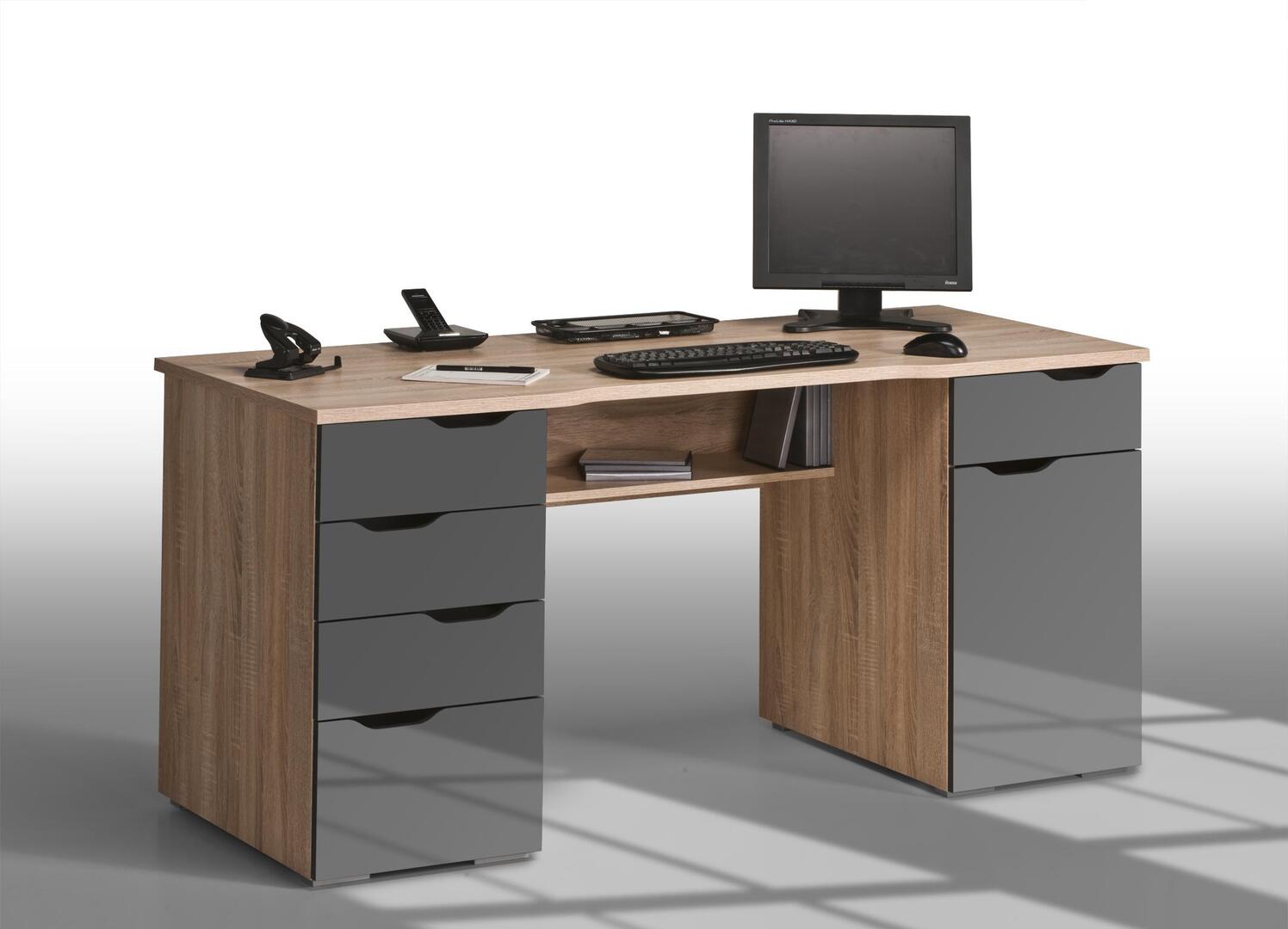 Bureau informatique design chêne sonoma-gris laqué Claudelle