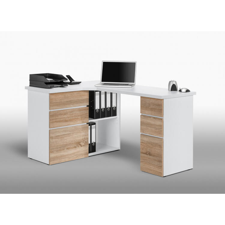 Bureau d'angle blanc avec rangement